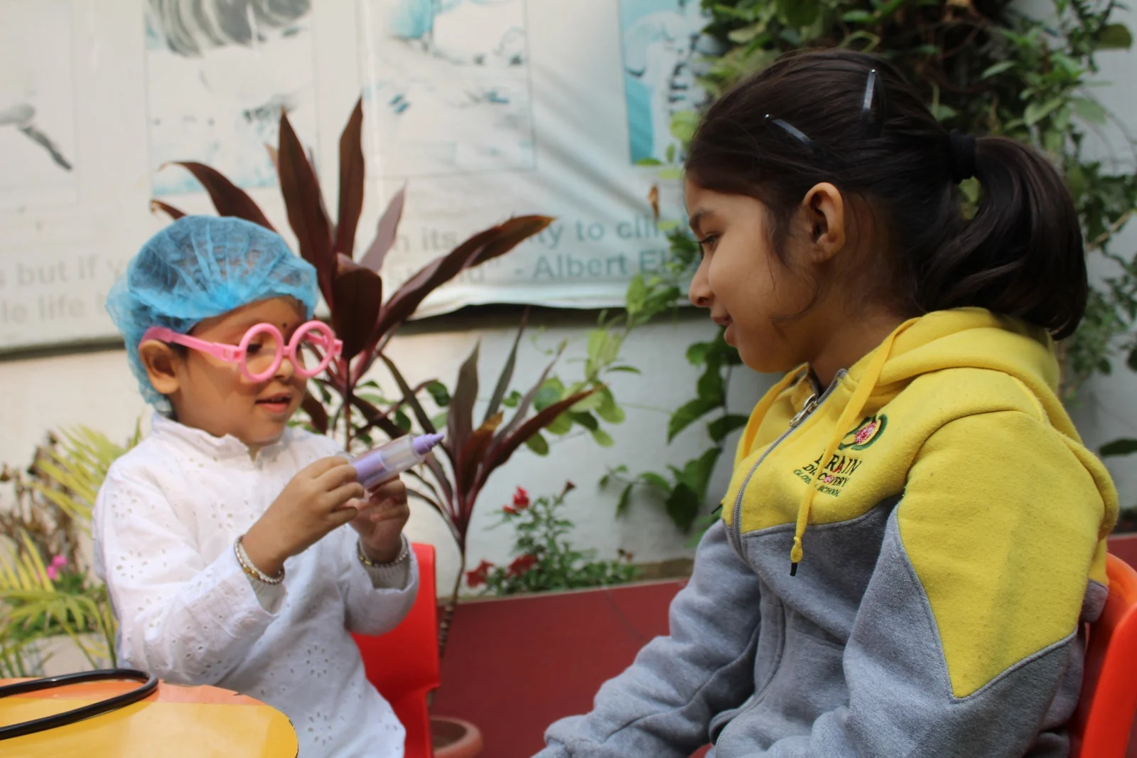 Students enjoying a doctor role-play learning activity