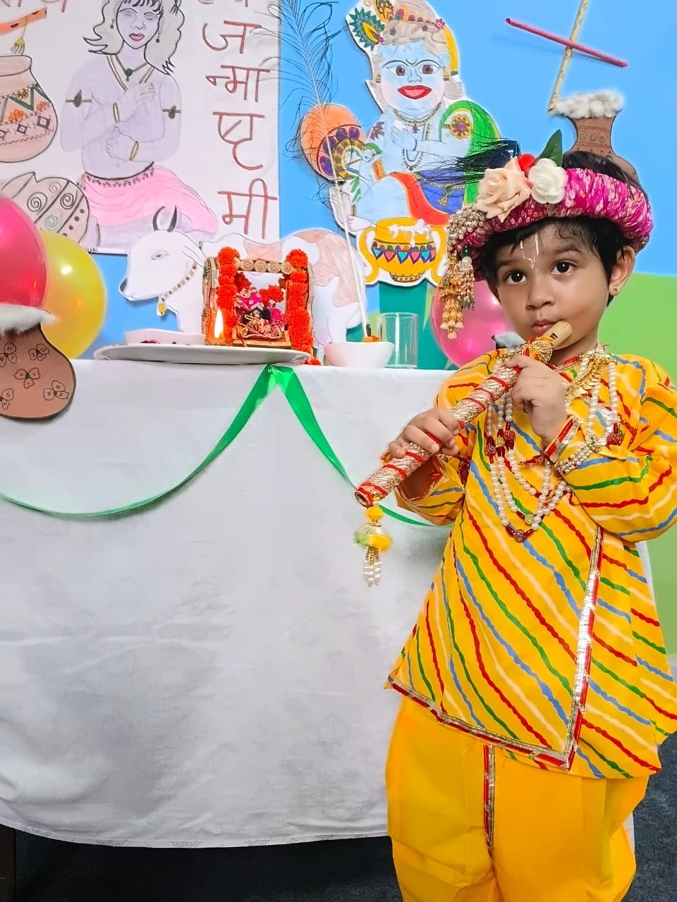 Students wearing traditional dress for Janmashtami